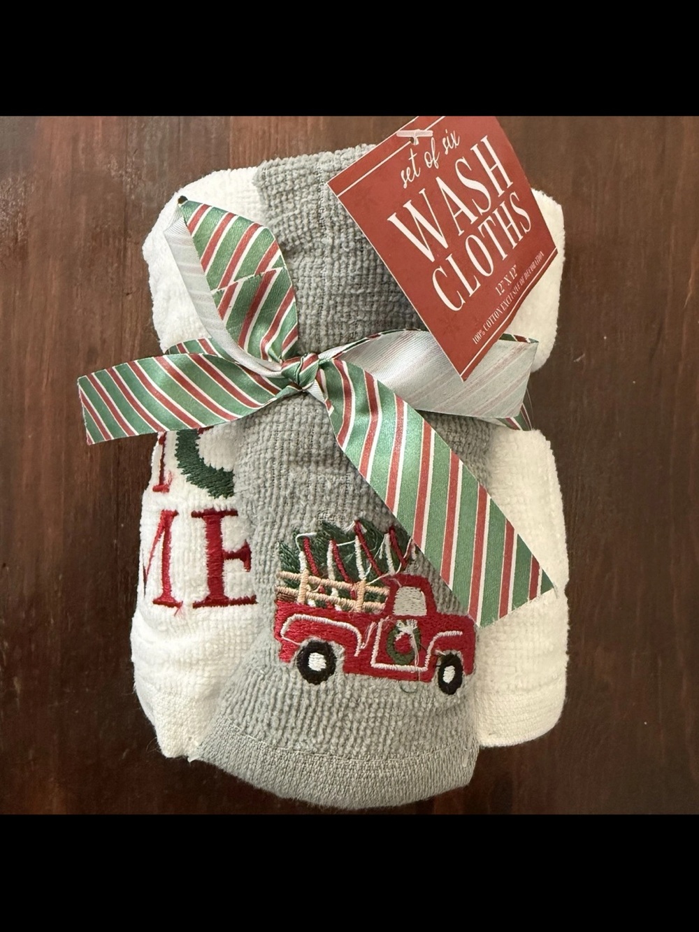 Christmas Handtowels Set of 6 12X12 embroidered Red Truck Christmas Tree holiday